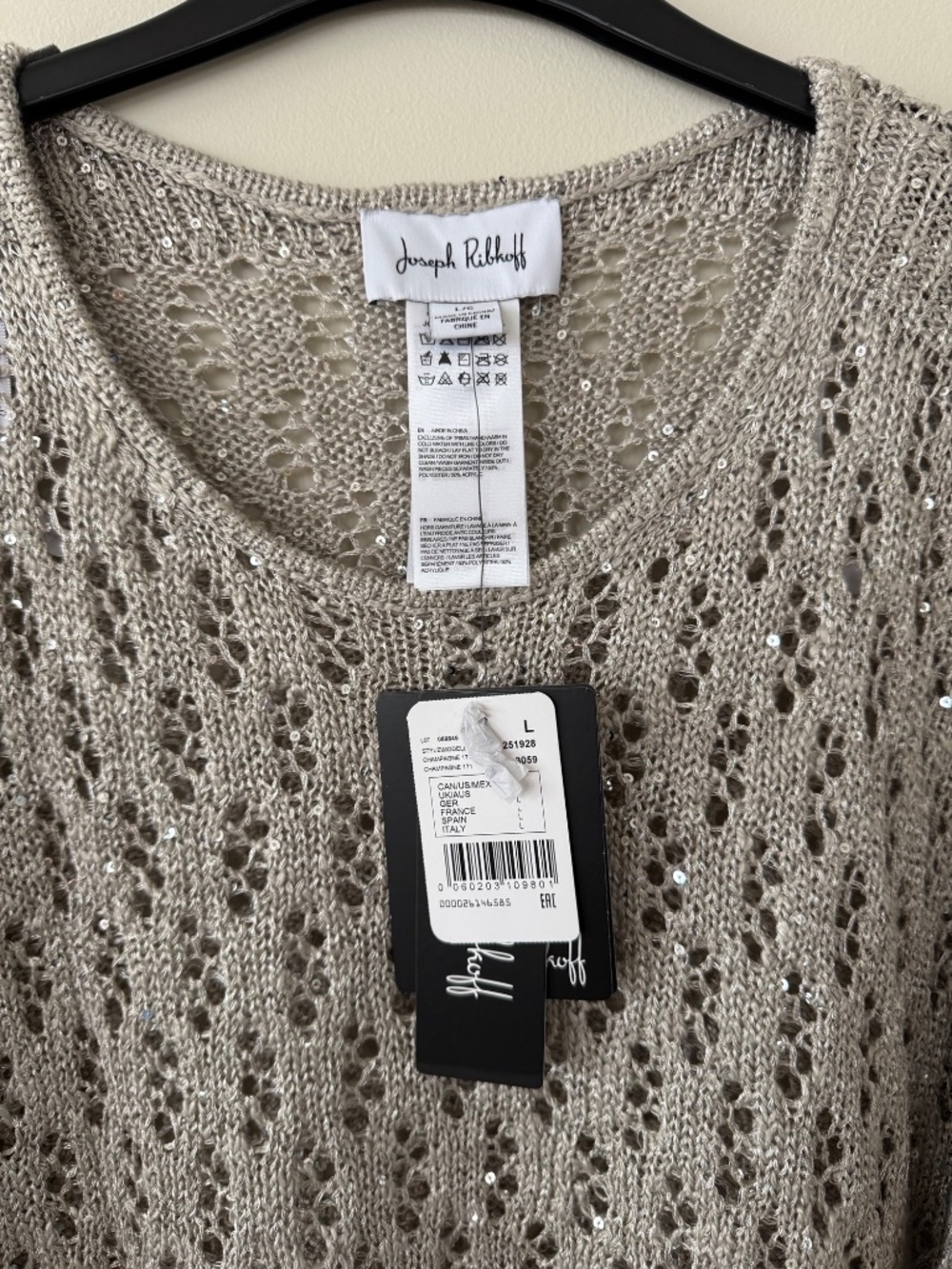 NWT Joseph Ribkoff 251928 Champagne Sequin Open Knit Sweater L - Picture 5 of 10